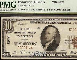 1929 $10 Dollar Evanston Illinois National Bank Note Currency Paper Money Pmg