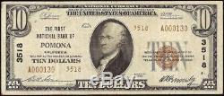 1929 $10 Dollar Pomona California National Bank Note Currency Money Charter 3518
