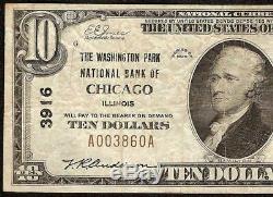 1929 $10 Dollar Washington Park Chicago National Bank Note Currency Paper Money
