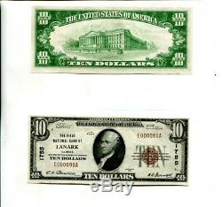 1929 $10 Lanark Illinois First National Bank Currency Note Ch Cu Low #