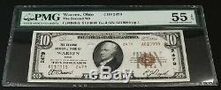 1929 $10 Nat'l Currency, The Second National Bank of Warren, OH! PMG AU 55 EPQ