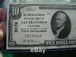 1929 $10 National Currency San Francisco, CA RARE BANK Anglo National Bank