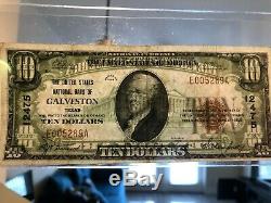 1929 $10 The United States National Bank Galveston Texas National Currency 12475
