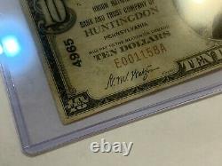 1929 $10 Union National Bank & Trust Huntingdon Pa National Currency 4965
