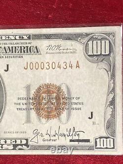 1929 $100 BILL NATIONAL CURRENCY FEDERAL RESERVE BANK OF Kansas City. Missouri J