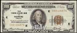 1929 $100 Dollar Bill Richmond Fr Bank Note National Currency Paper Money 1890-e