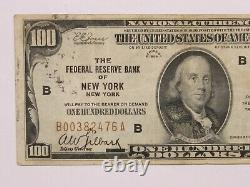 1929 $100 National Currency Federal Reserve Bank of New York NY, VF, Free S/H