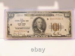 1929 $100 National Currency Frb Of New York Bank Note 619-1