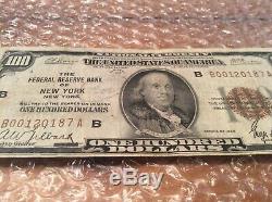 1929 $100 bill National Currency The Federal Reserve Bank of New York Circulated
