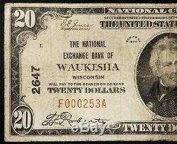 1929 $20.00 National Currency, The National Exchange Bank of Waukesha, WI