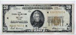 1929 $20 DALLAS Texas TX Federal Reserve Bank Note Brown National Currency KEY