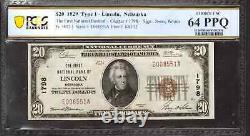 1929 $20 First National Bank Note Currency Lincoln Nebraska Pcgs B Cu 64 Ppq