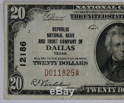 1929 $20 National Bank Note Currency Dallas Texas Choice Vf Very Fine (825a)
