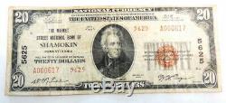 1929 $20 National Bank Shamokin PA 5625 National Currency Paper Money Note