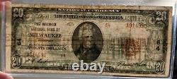 1929 $20 National Currency Bank of Milwaukee Wisconsin Charter 64 Bill/Note