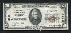 1929 $20 The First National Bank Of Gadsden, Al National Currency Ch. #3663