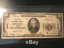 1929 $20 The First National Bank Of Houston, Tx National Currency Ch. #1644