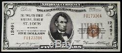 1929 $5.00 Dollars Nat'l Currency, Twelfth St. National Bank of St. Louis, MO