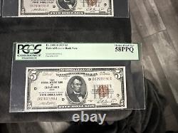 1929 $5 Bill Lot 4 Consecutive National Currency CLEVELAND OH FR BANK NOTE PCGS