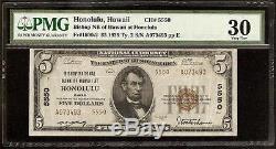 1929 $5 Dollar Bill Honolulu Hawaii Bishop National Bank Note Currency Pmg