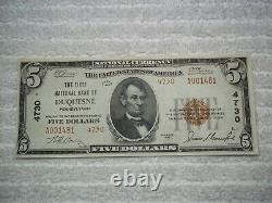 1929 $5 Duquesne Pennsylvania PA National Currency T2# 4730 1st N. Bank PMG 64 #