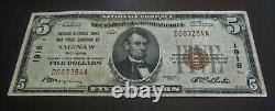 1929 $5 NATIONAL Currency Second Natl Bank & Trust Co. Of SAGINAW MI 1918