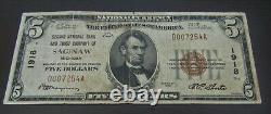1929 $5 NATIONAL Currency Second Natl Bank & Trust Co. Of SAGINAW MI 1918