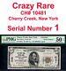 1929 $5 National Bank Cherry Creek, New York Ch# 10481 Pmg 50epq Serial Number 1