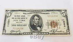 1929 5$ National Bank Note, New York, Rare Currency, Five, Serial, Original, Bill