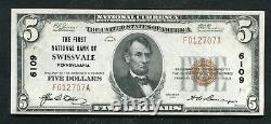 1929 $5 The First National Bank Of Swissvale, Pa National Currency Ch. #6109 Unc