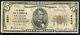 1929 $5 The National Bank Of Alamace Of Graham, Nc National Currency Ch. #8844