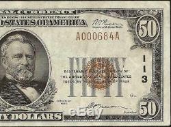 1929 $50 Dollar Bill Danville National Bank Note Currency Paper Money Illinois