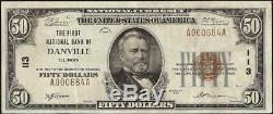1929 $50 Dollar Bill Danville National Bank Note Currency Paper Money Illinois