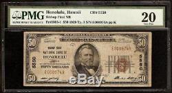 1929 $50 Dollar Honolulu Hawaii Bishop First National Bank Note Currency Pmg 20