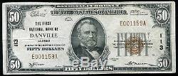 1929 $50 The First National Bank Of Danville, IL National Currency Ch. #113 Vf+