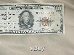 1929 Brown Note National Currency $100 bill Federal Reserve Bank of Richmond