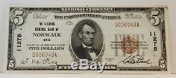 1929 Citizens Natl Bank Norwalk, Ohio-$5-U. S. National Currency-#11275 #610Z