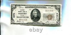 1929 Freeport Illinois $20 First National Bank Currency Note Cu 8848r