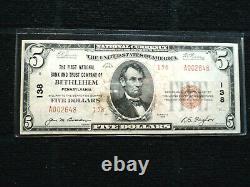 1929 Lincoln $5 BROWN Seal National Currency Bank Of Bethlehem Penn Jones Woods