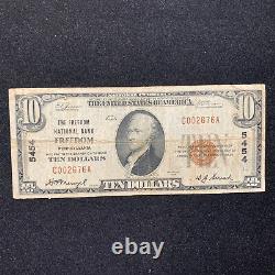 1929 National Currency $10 Note Freedom National Bank Pa #5454
