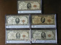 1929 Set National Currency Bank Notes $5, $10, $20, $50, $100 (set of 5 notes)