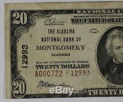 1929 T2 $20 National Bank Note Currency Montgomery Alabama Circ Very Fine (722)