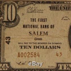 1929 -The First Natl Bank Of Salem, OH $10 National Currency -T2 #43 #641Z