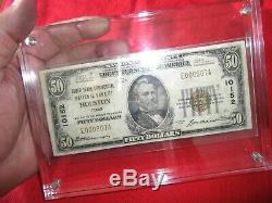 1929 U. S. National Bank Of Houston Texas Currency Note $50 Dollar /Display case
