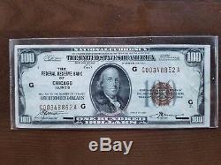1929 US $100 National Currency Note with Brown Seal Federal Reserve Bank Chicago