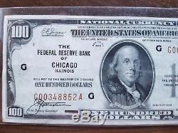 1929 US $100 National Currency Note with Brown Seal Federal Reserve Bank Chicago