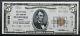 1929 Usa $5 Five Dollars National Currency City Bank Note Evansville Indiana