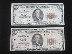 (2) 1929 $100. Dollar National Currency Bank Of New York Extremely Fine