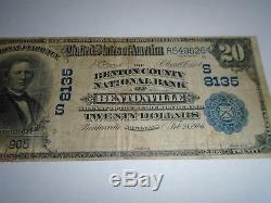 $20 1902 Bentonville Arkansas AR National Currency Bank Note Bill! Ch #8135 VF