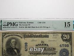 $20 1902 Galena Kansas KS National Currency Bank Note Bill Charter #4798 PMG F15